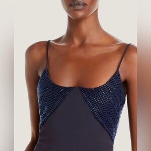 Navy CUSHNIE Luxury Beaded Neckline Bodice Bodycon Cocktail Pencil Midi Dress